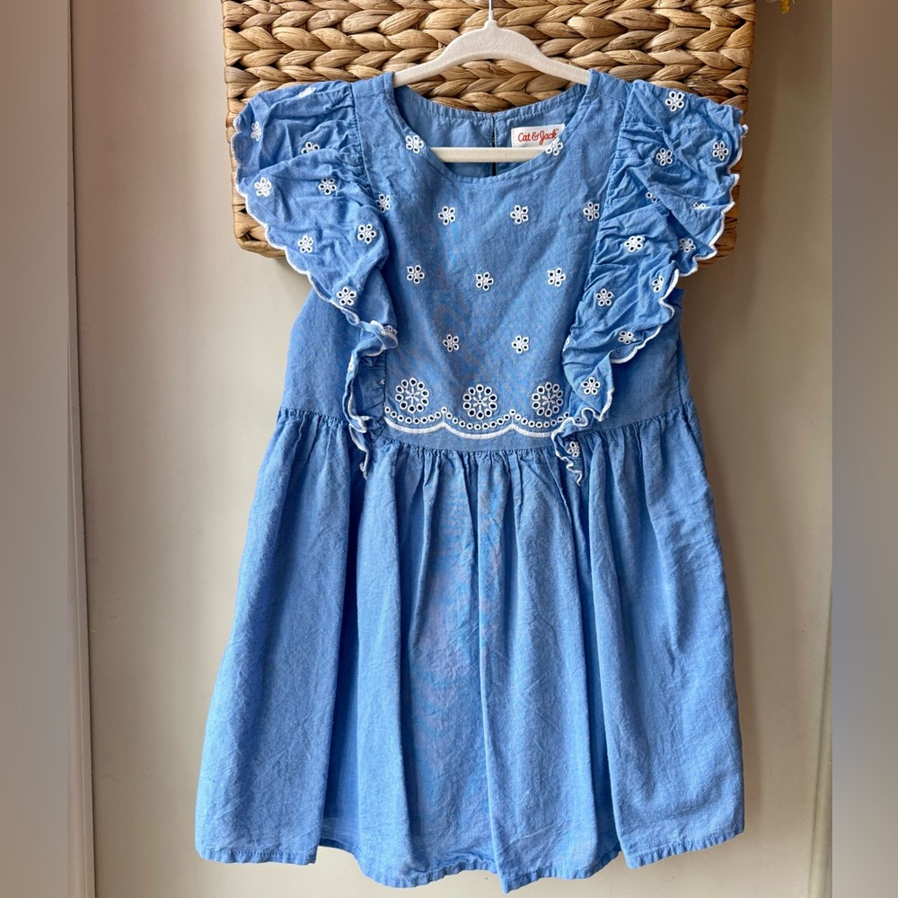 Cat & Jack Blue Dress with floral eyelet details